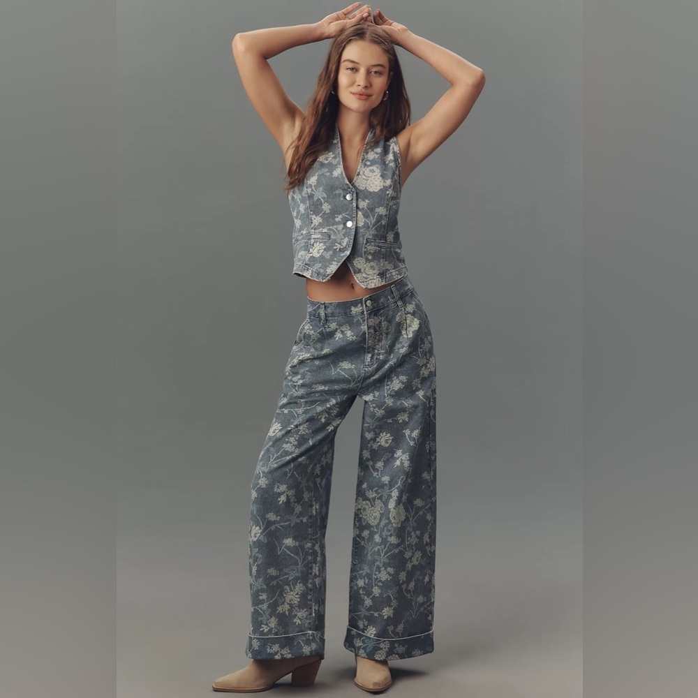 NWT! Anthropologie Leon Double Hem High-Rise Wide-Leg Cuffed Jeans 🛼 - Picture 2 of 4